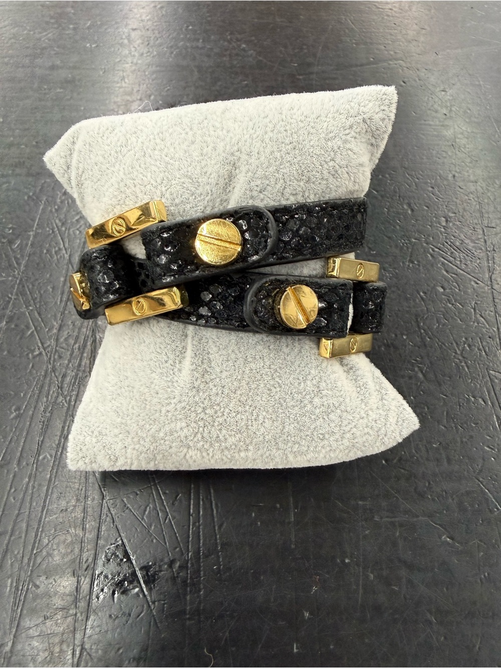 Tory Burch Black Leather Wrap Bracelet with Gold Hardware